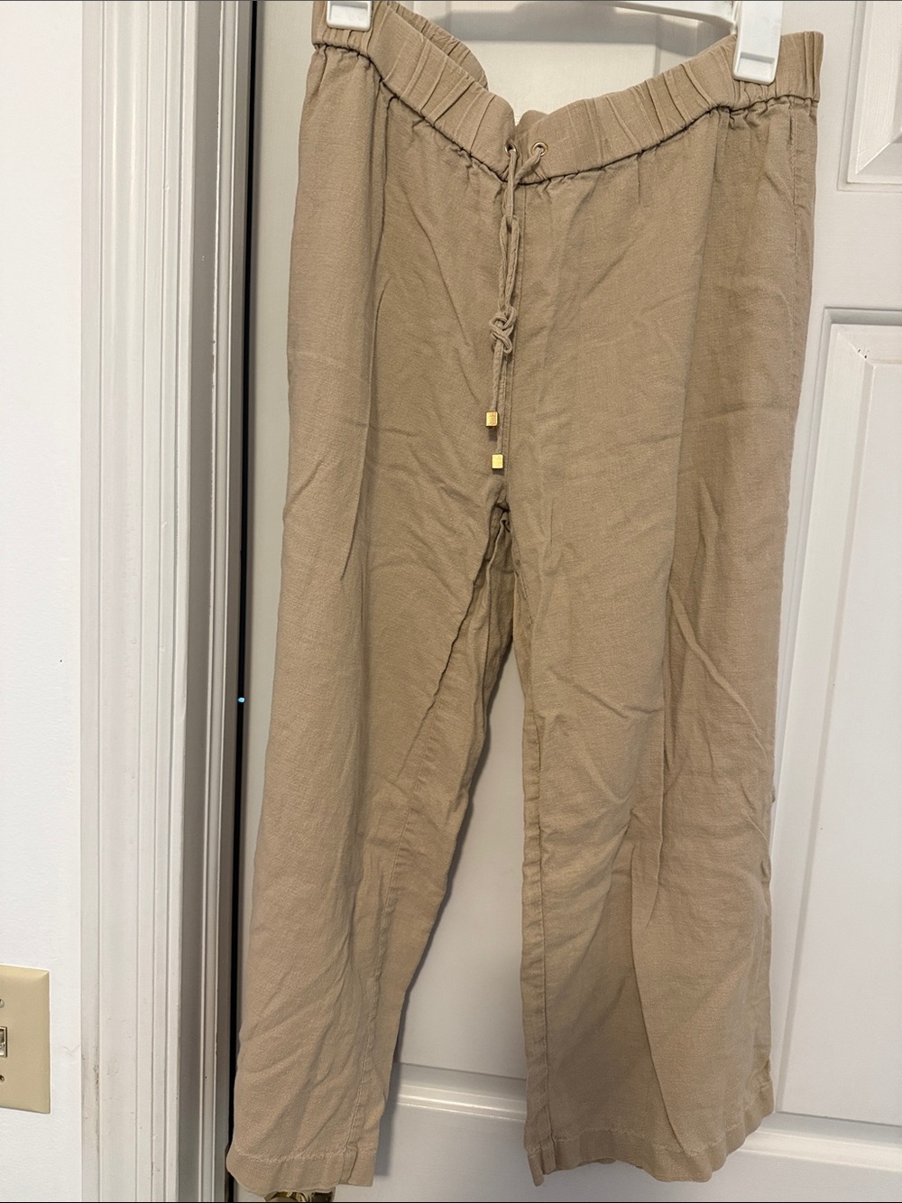 Michael Kors Women's Cropped Drawstring Linen-Blend Pants in Tan